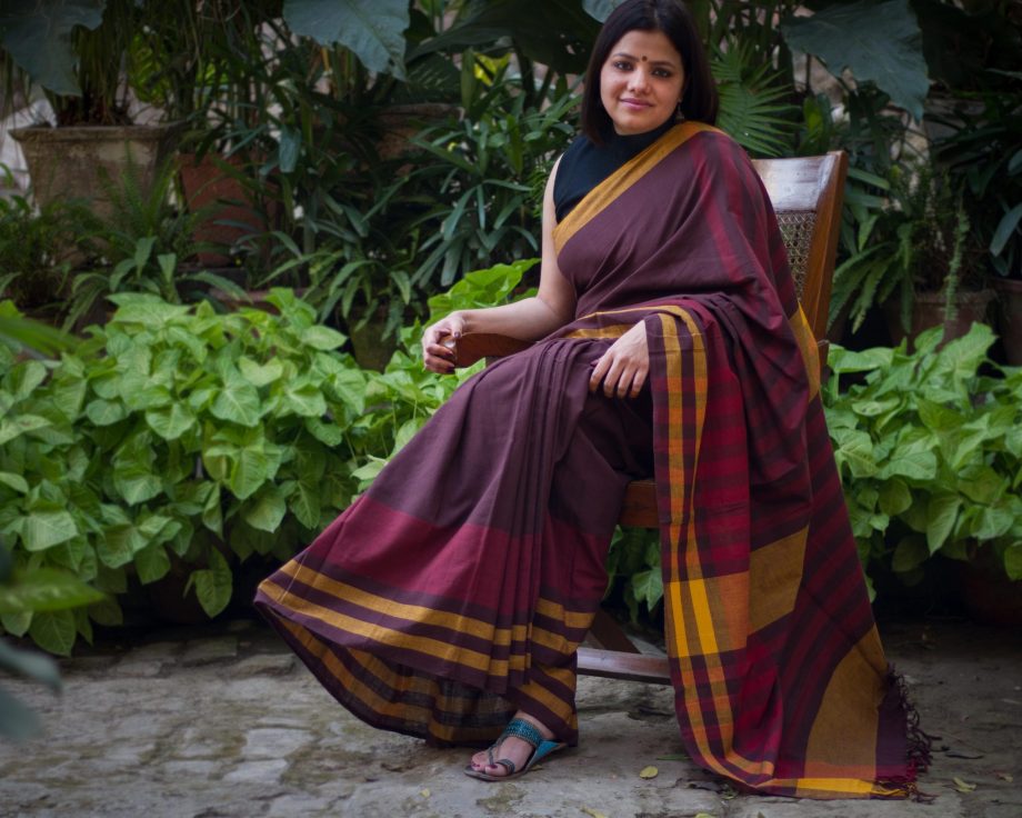 brown handloom cotton saree