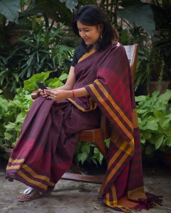 brown handloom cotton saree