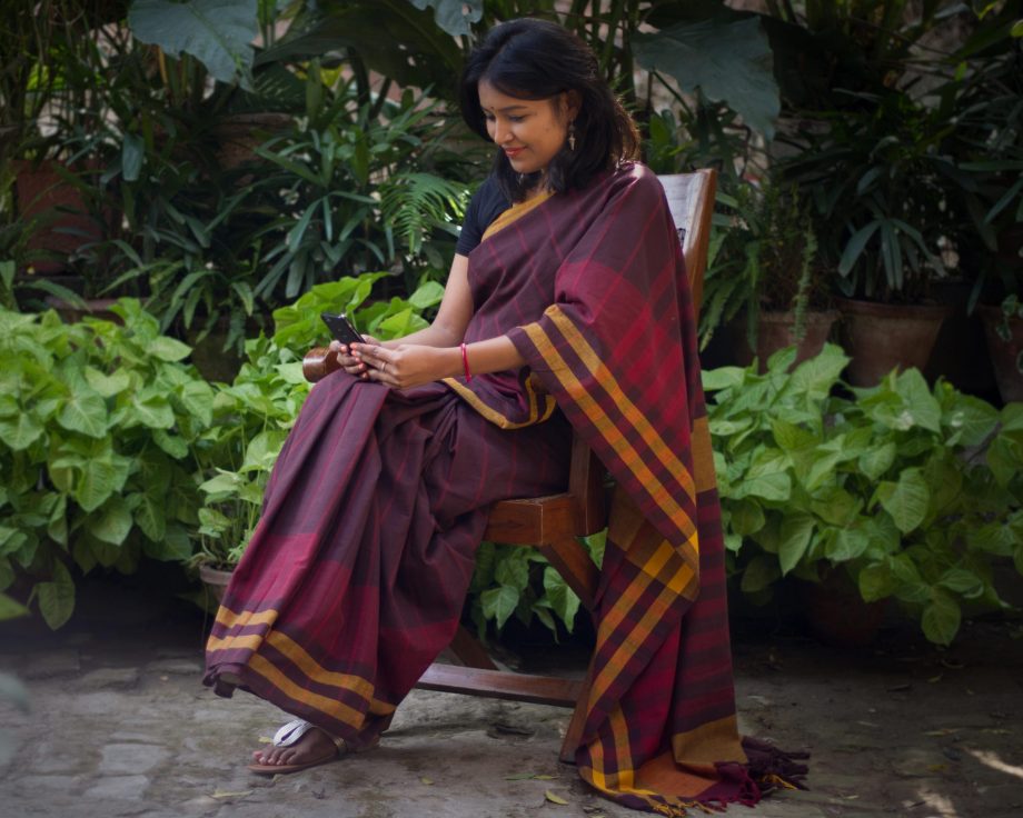 brown handloom cotton saree