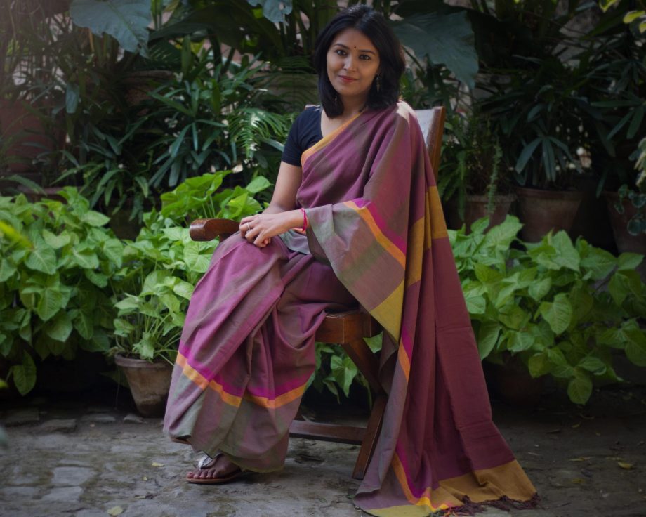 wine coloured handloom cotton saree