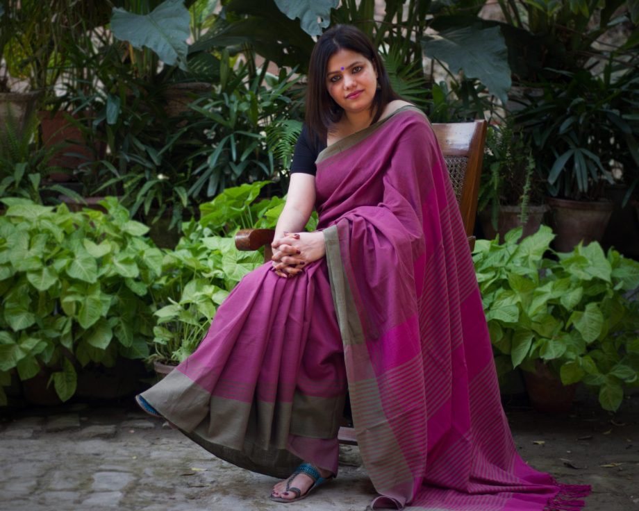 pink handloom saree