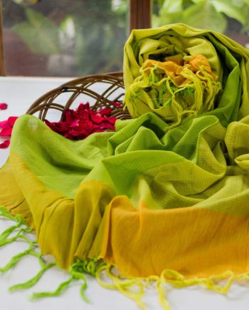 handloom cotton summer green yellow dupatta