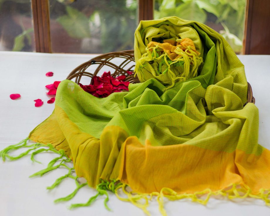 handloom cotton summer green yellow dupatta