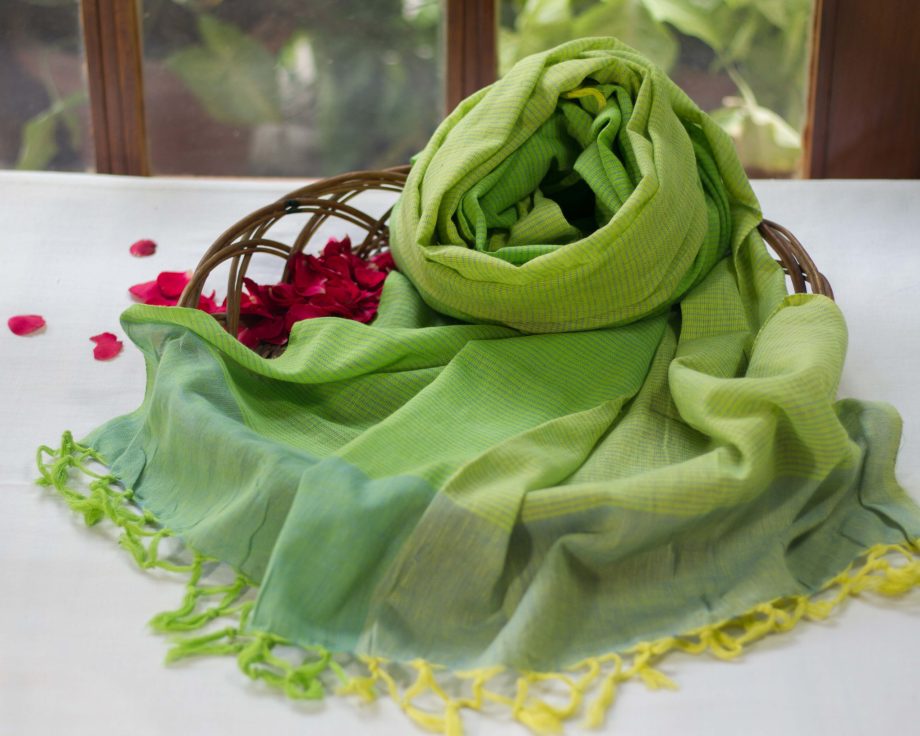 handloom cotton summer green yellow dupatta