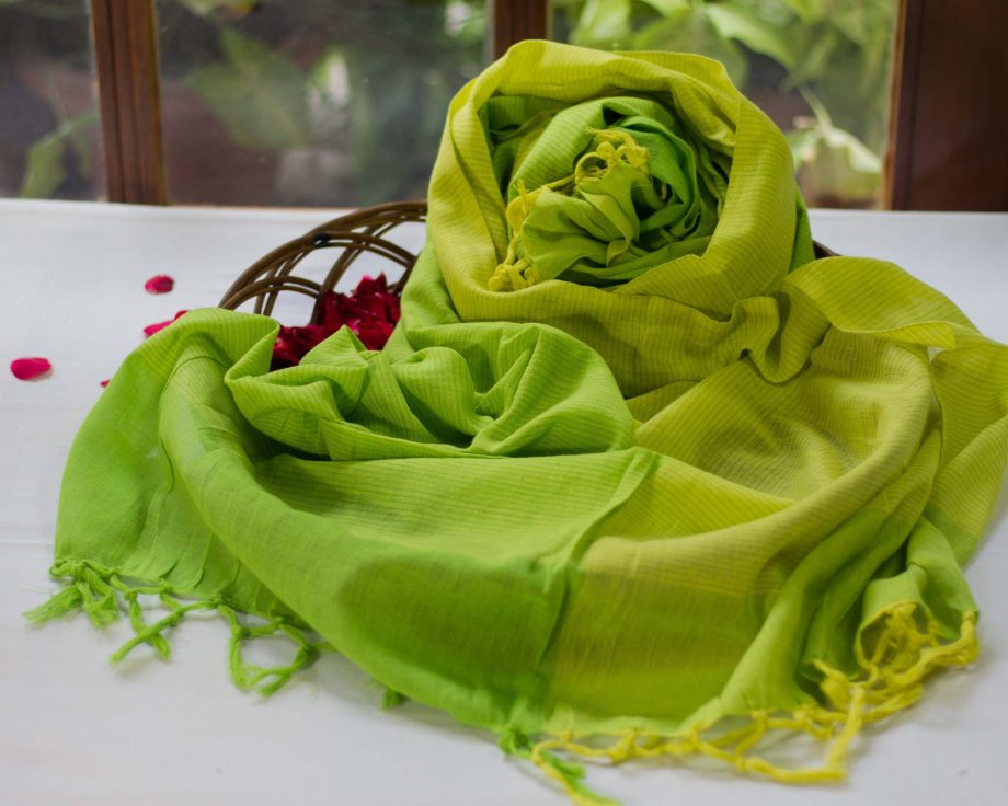 handloom cotton summer green yellow dupatta