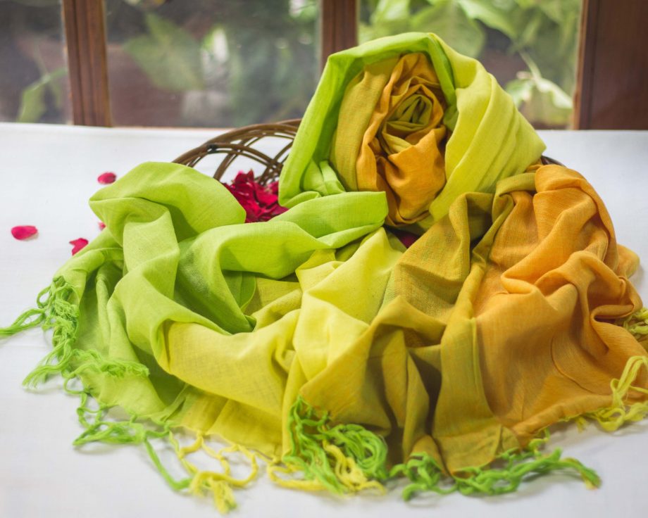 handloom cotton summer green yellow dupatta