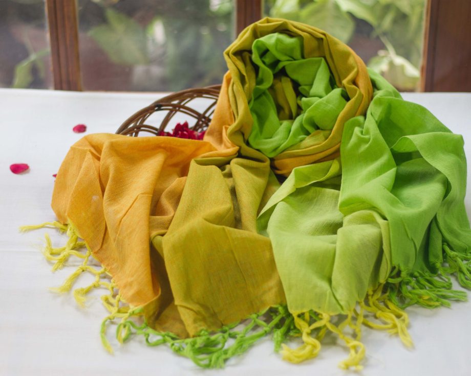 handloom cotton summer green yellow dupatta