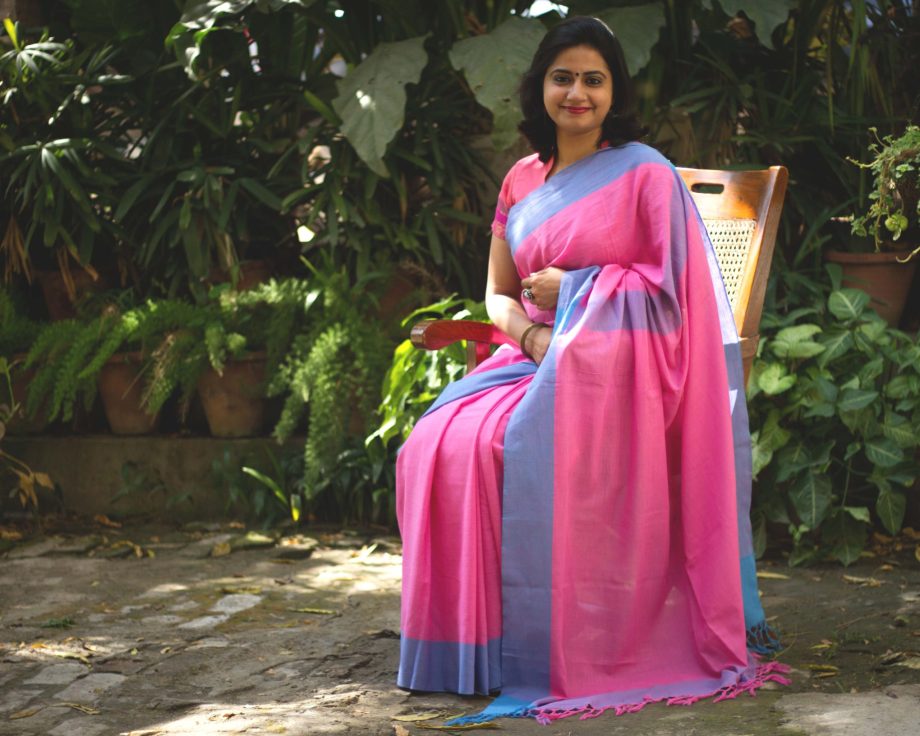handloom cotton pink saree
