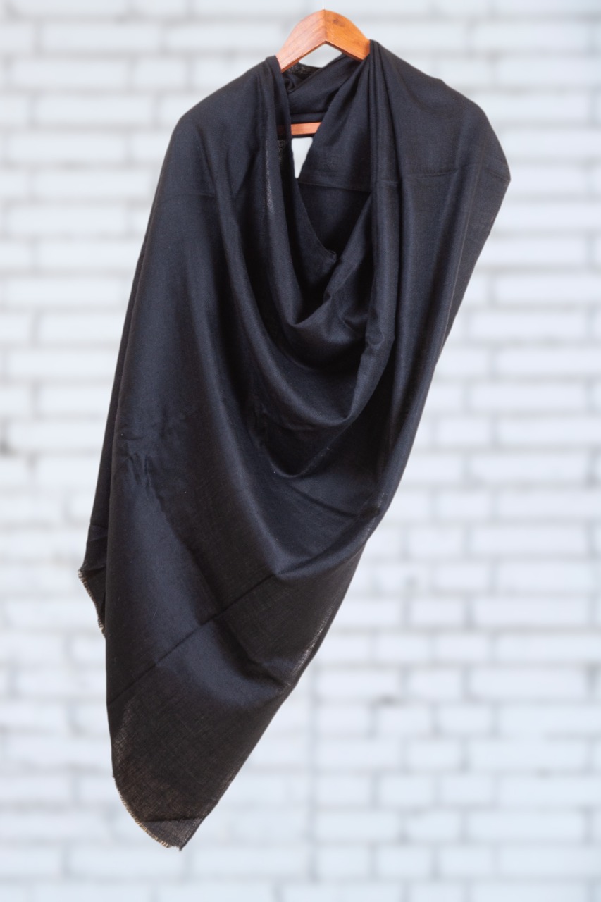 Black Pashmina Handspun Handwoven Pure Wool Shawl