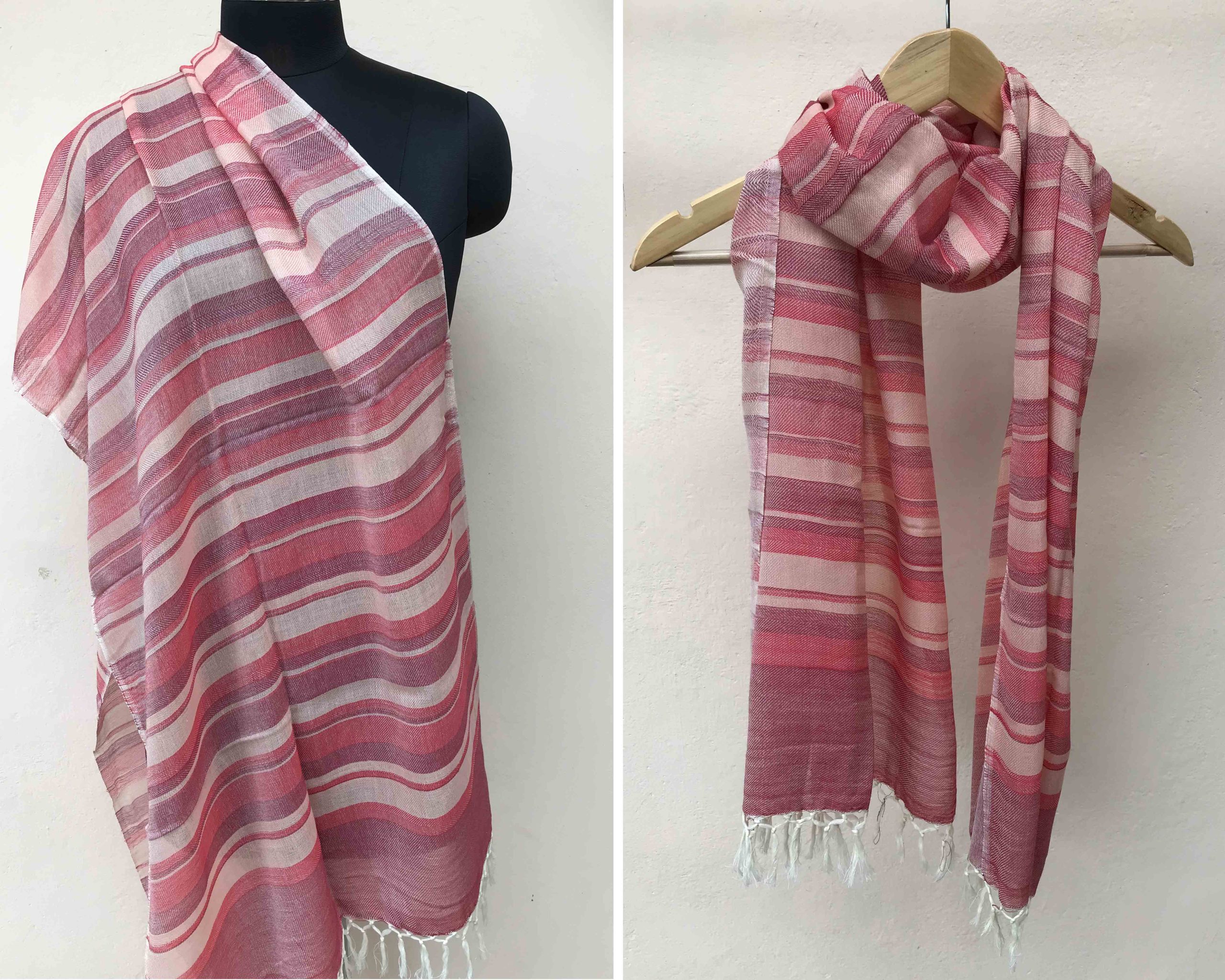 Kilmora cotton stole : Stripy Pink