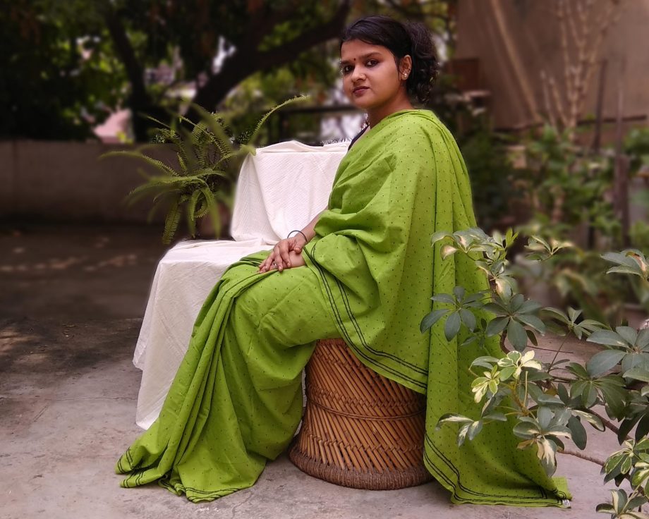 Handloom cotton saree, sari handmade handwoven in India