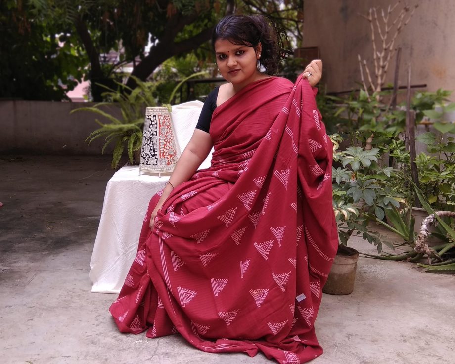 Handloom cotton saree, sari handmade handwoven in India