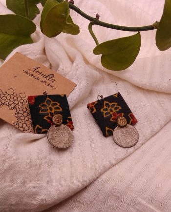 Handmade fabric jewelry earring ajrakh brocade