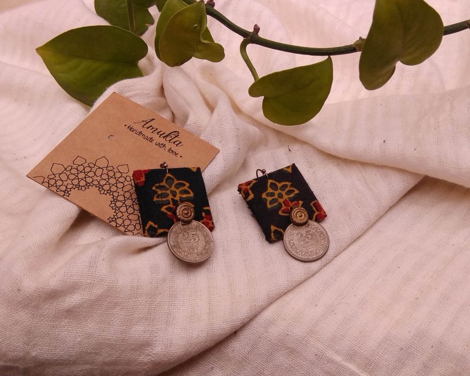 Handmade fabric jewelry earring ajrakh brocade