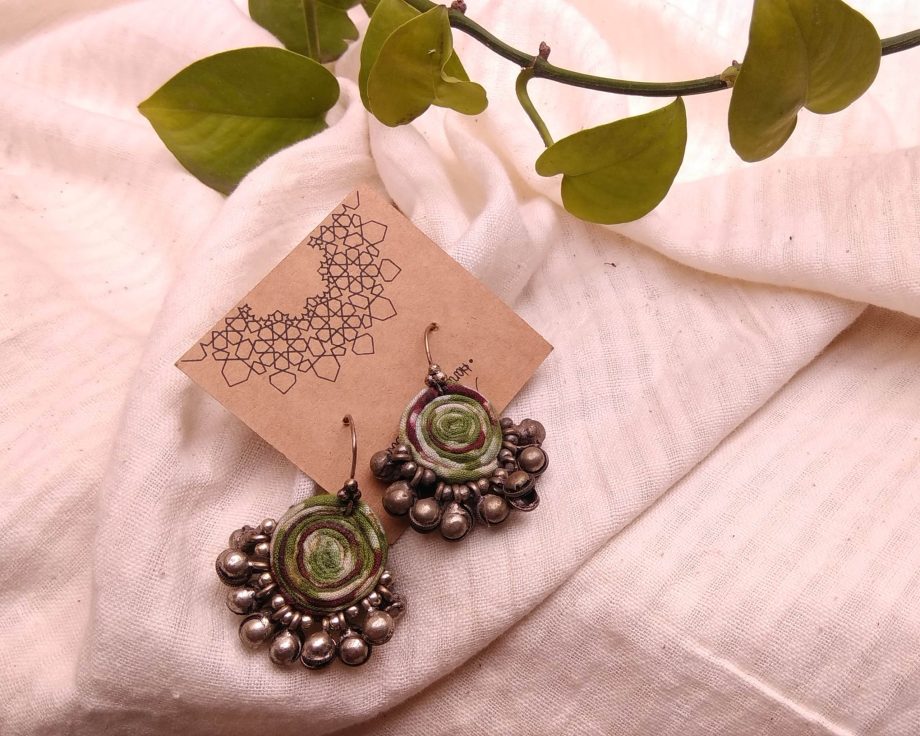 Handmade fabric jewelry earring ajrakh brocade