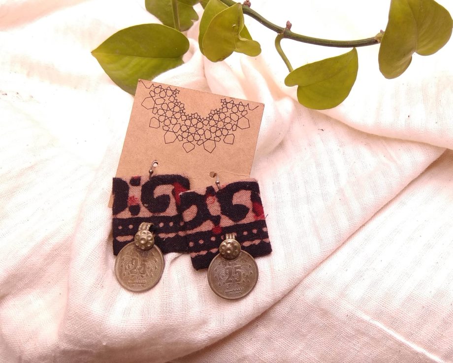 Handmade fabric jewelry earring ajrakh brocade