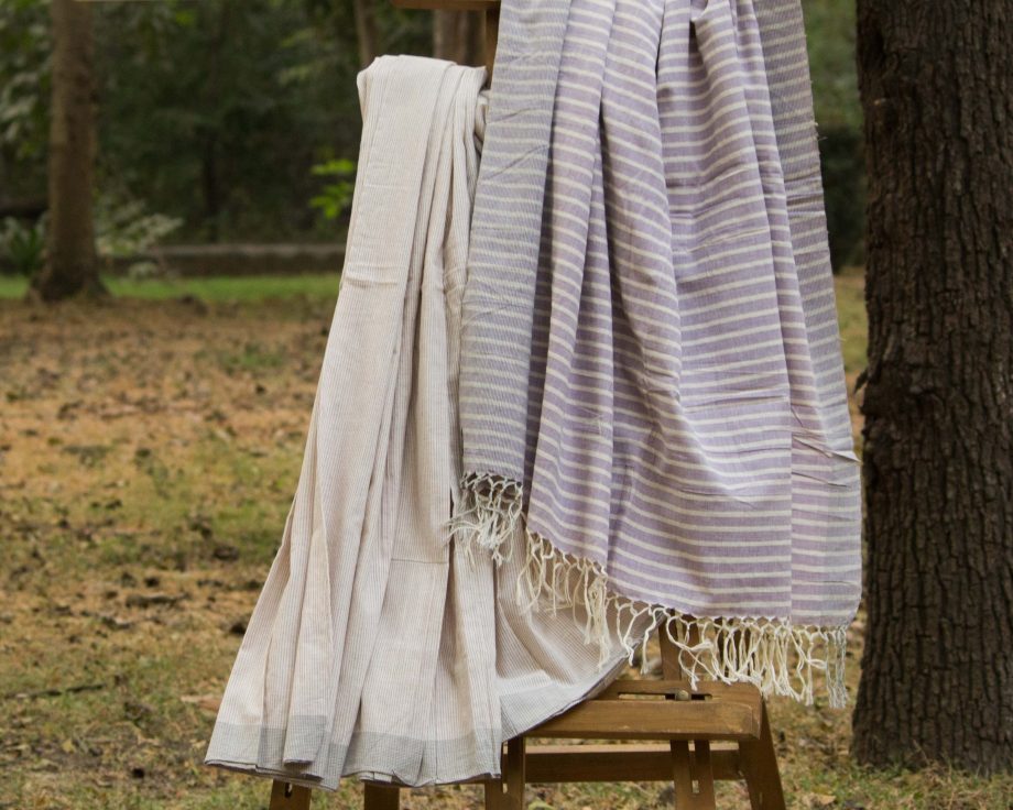 Handloom cotton and silk saree. sari handmade with natural silk and handwoven in India.