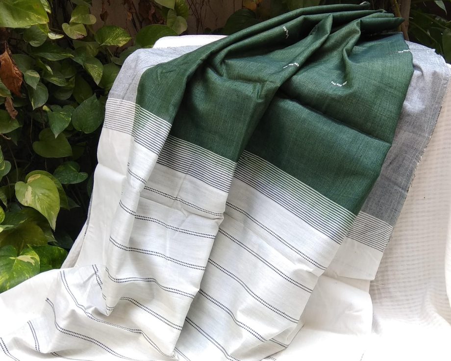 Handloom cotton saree, sari handmade natural white handwoven in India