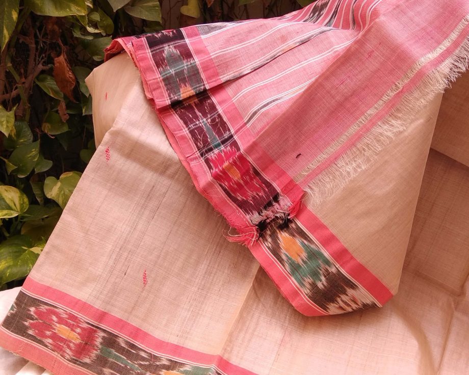 Handloom cotton saree, sari handmade natural white handwoven in India