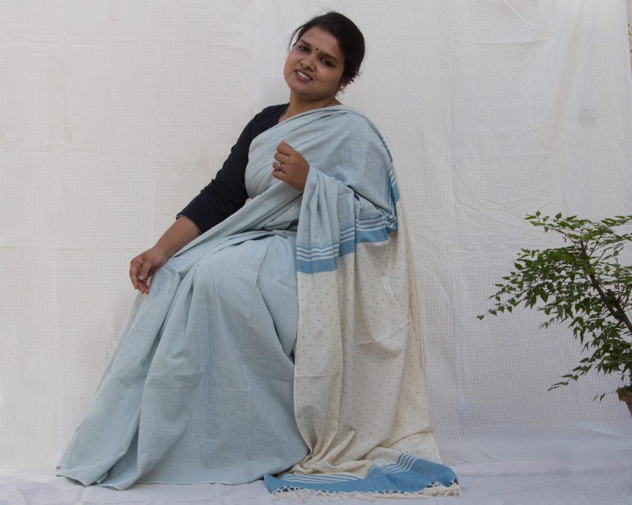 Handloom cotton and silk saree. sari handmade with natural silk and handwoven in India.