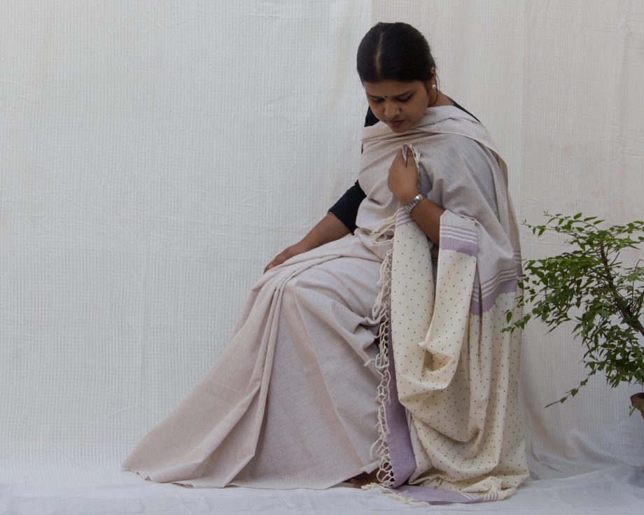 Handloom cotton and silk saree. sari handmade with natural silk and handwoven in India.