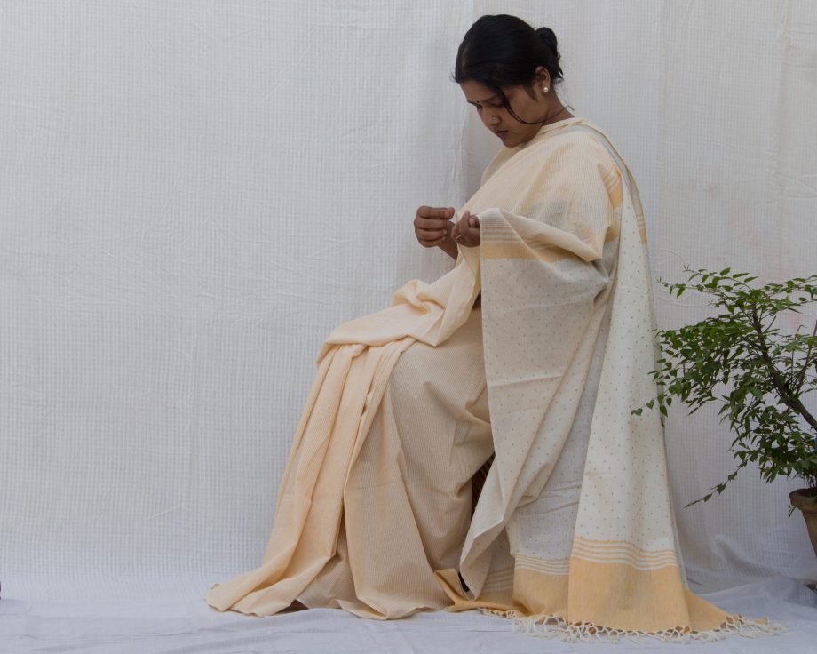 Handloom cotton and silk saree. sari handmade with natural silk and handwoven in India.