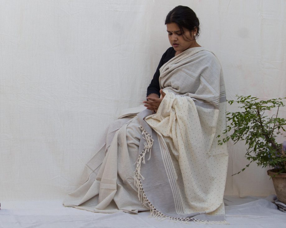 Handloom cotton and silk saree. sari handmade with natural silk and handwoven in India.