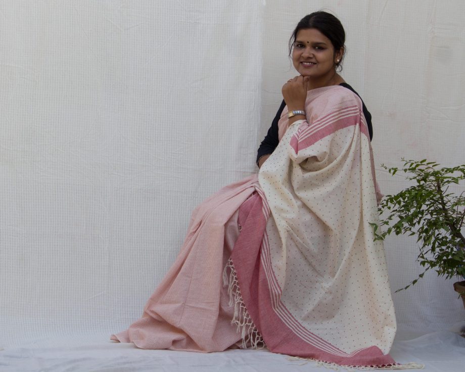 Handloom cotton and silk saree. sari handmade with natural silk and handwoven in India.