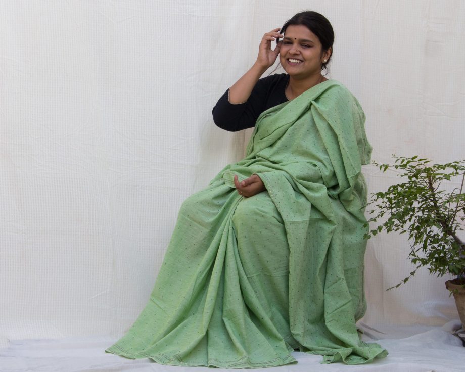 Handloom cotton and silk saree. sari handmade with natural silk and handwoven in India.