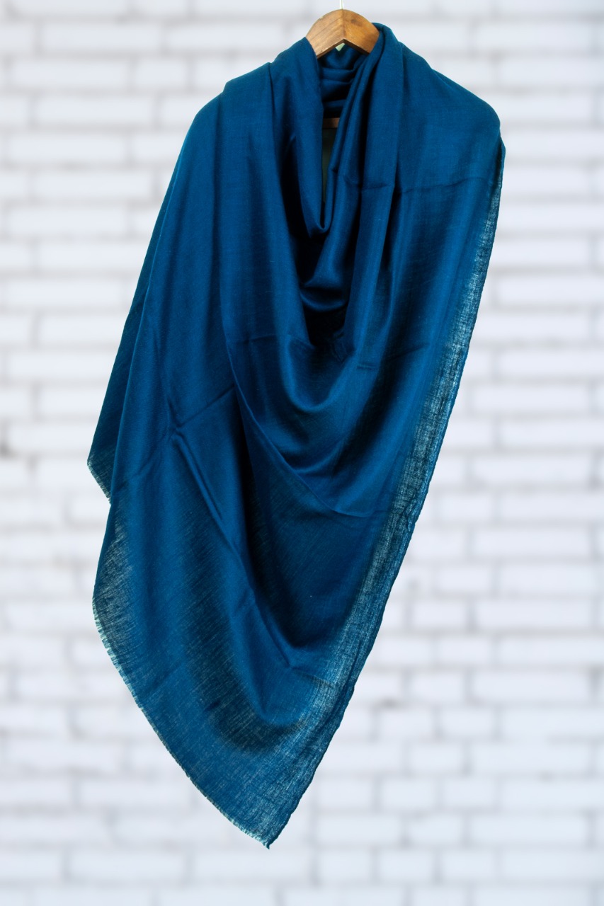 Indigo Pashmina Handspun Handwoven Pure Wool Shawl