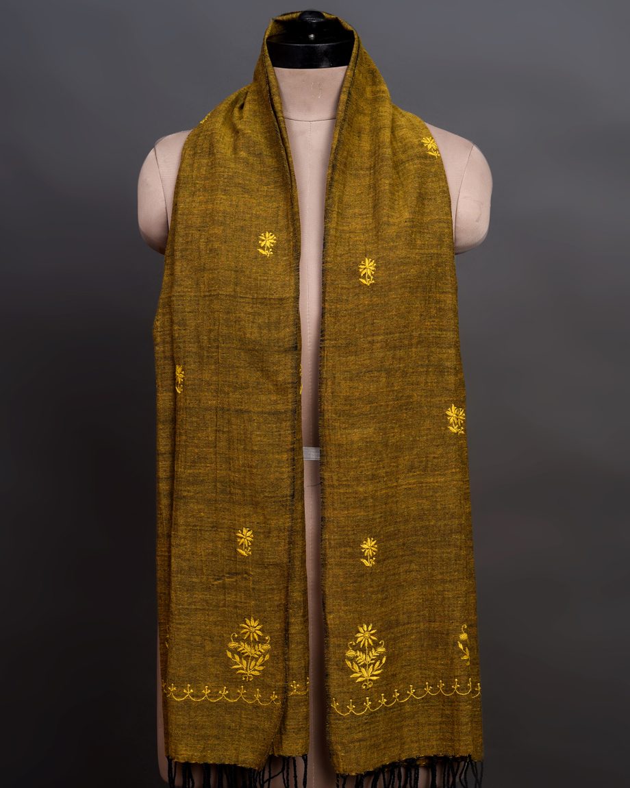 handlooom cotton dupatta chikankari green lucknowi embroidery handmade indian