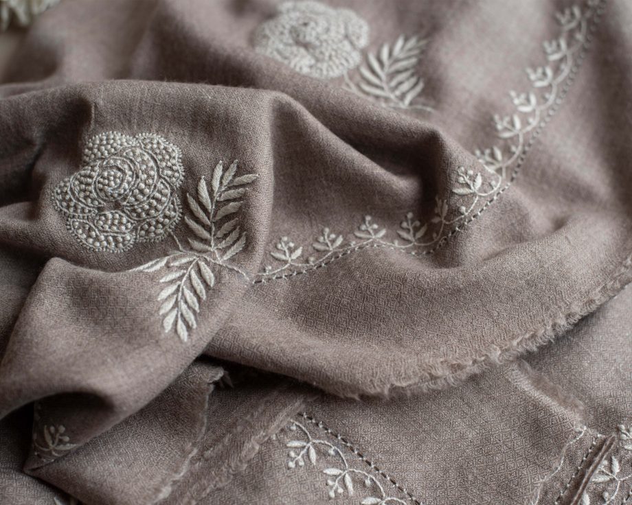 natural pure pashmina with hand embroidered Chikankari