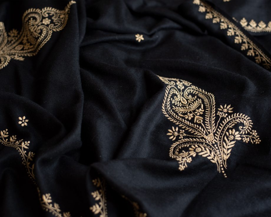 Black pashmina with chikankari embroidery kashmir and lucknow
