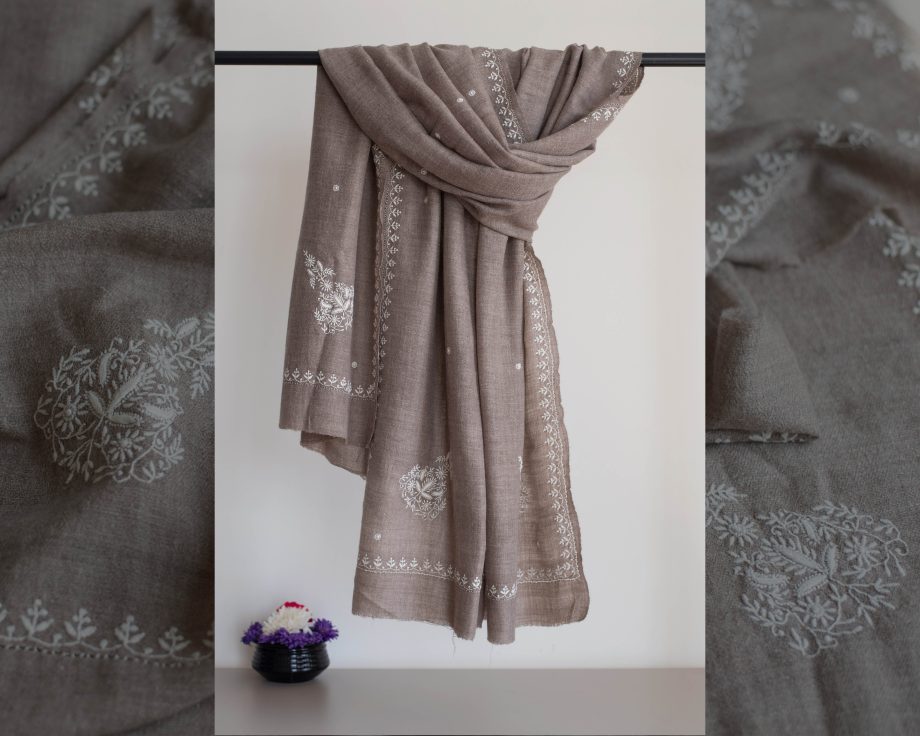 natural pure pashmina with hand embroidered Chikankari