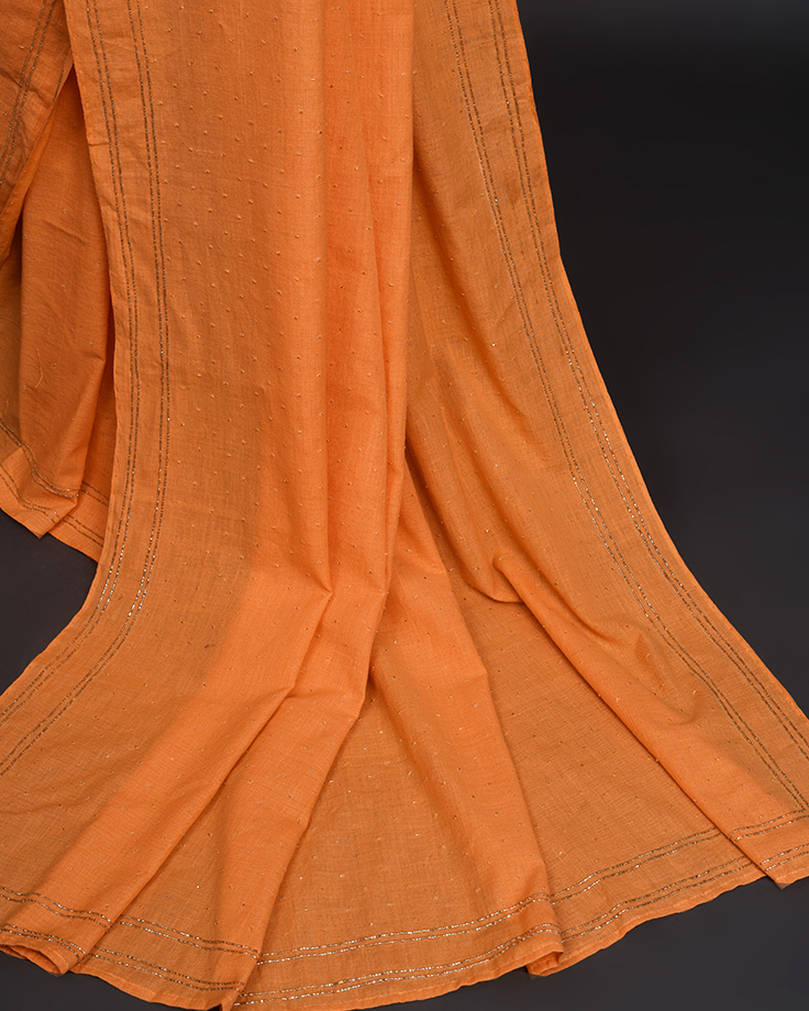handloom cotton sari ornage colour cotton saree handmade in india