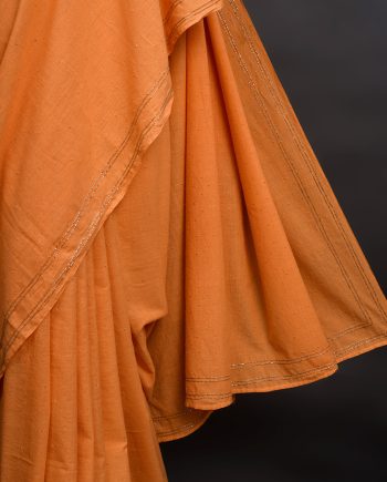 handloom cotton sari ornage colour cotton saree handmade in india