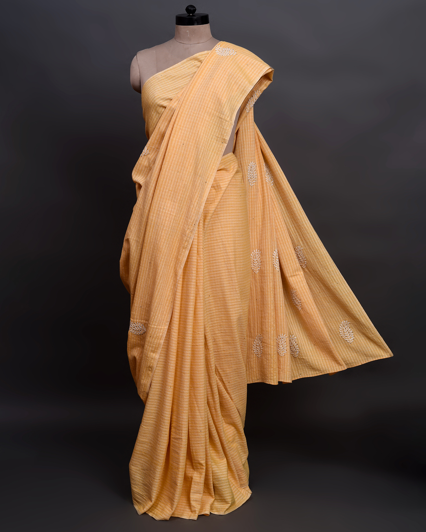 Paisley Yellow Chikankari Sari