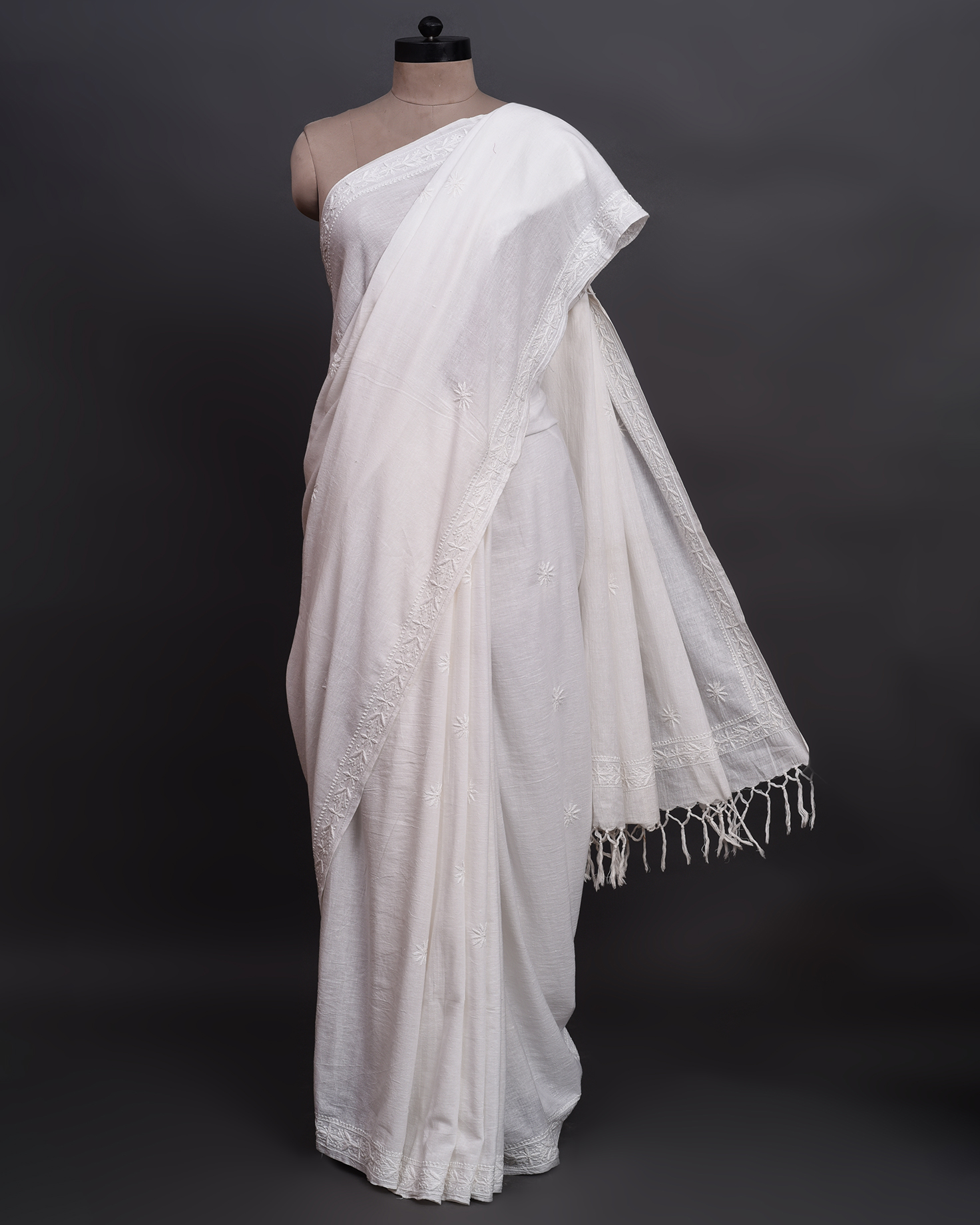 White on white Chikankari Sari