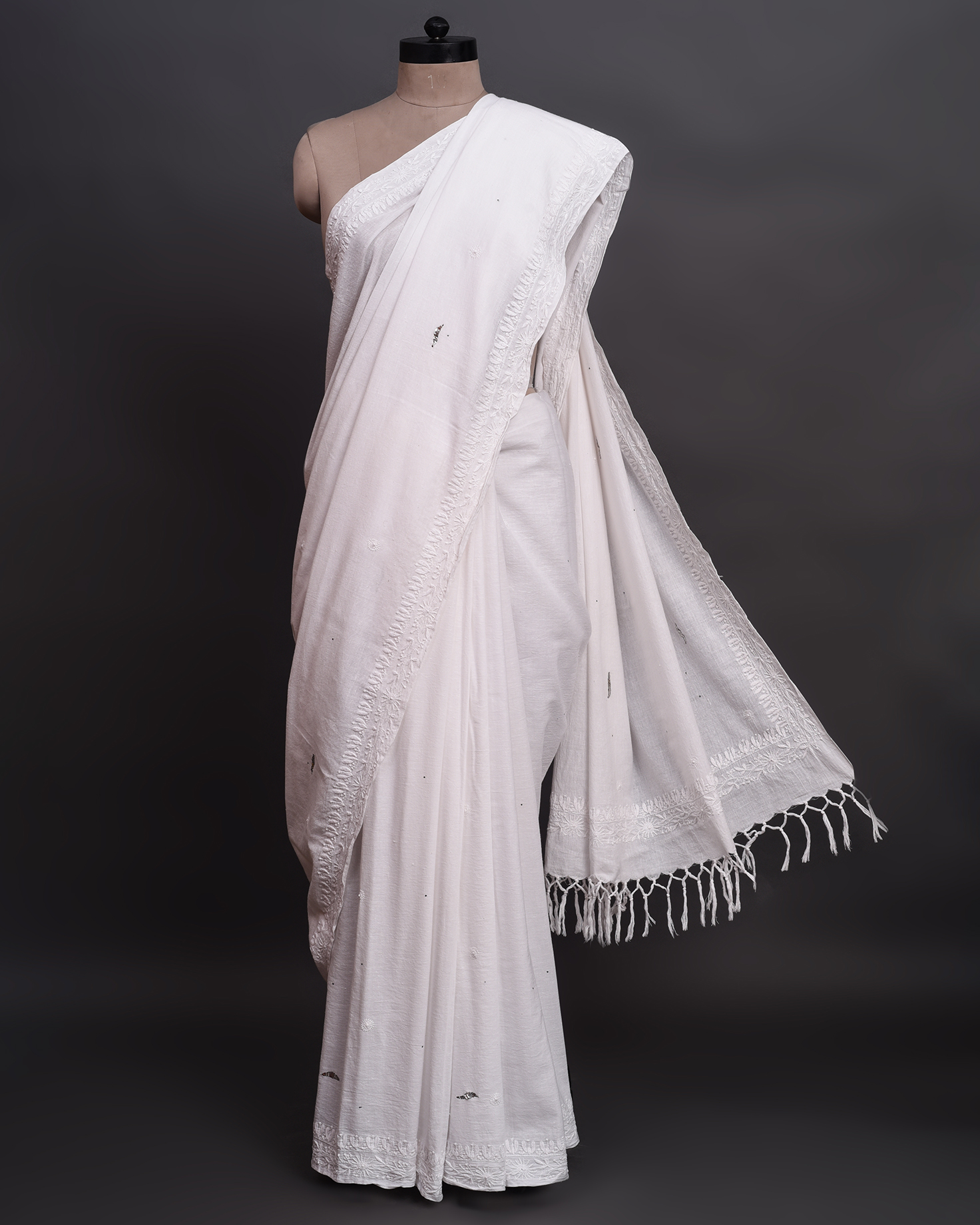 White Kamdani Sari