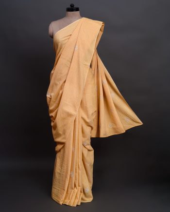 handlooom sari with Lucknowi chikankari embroidery handmade yellow saree